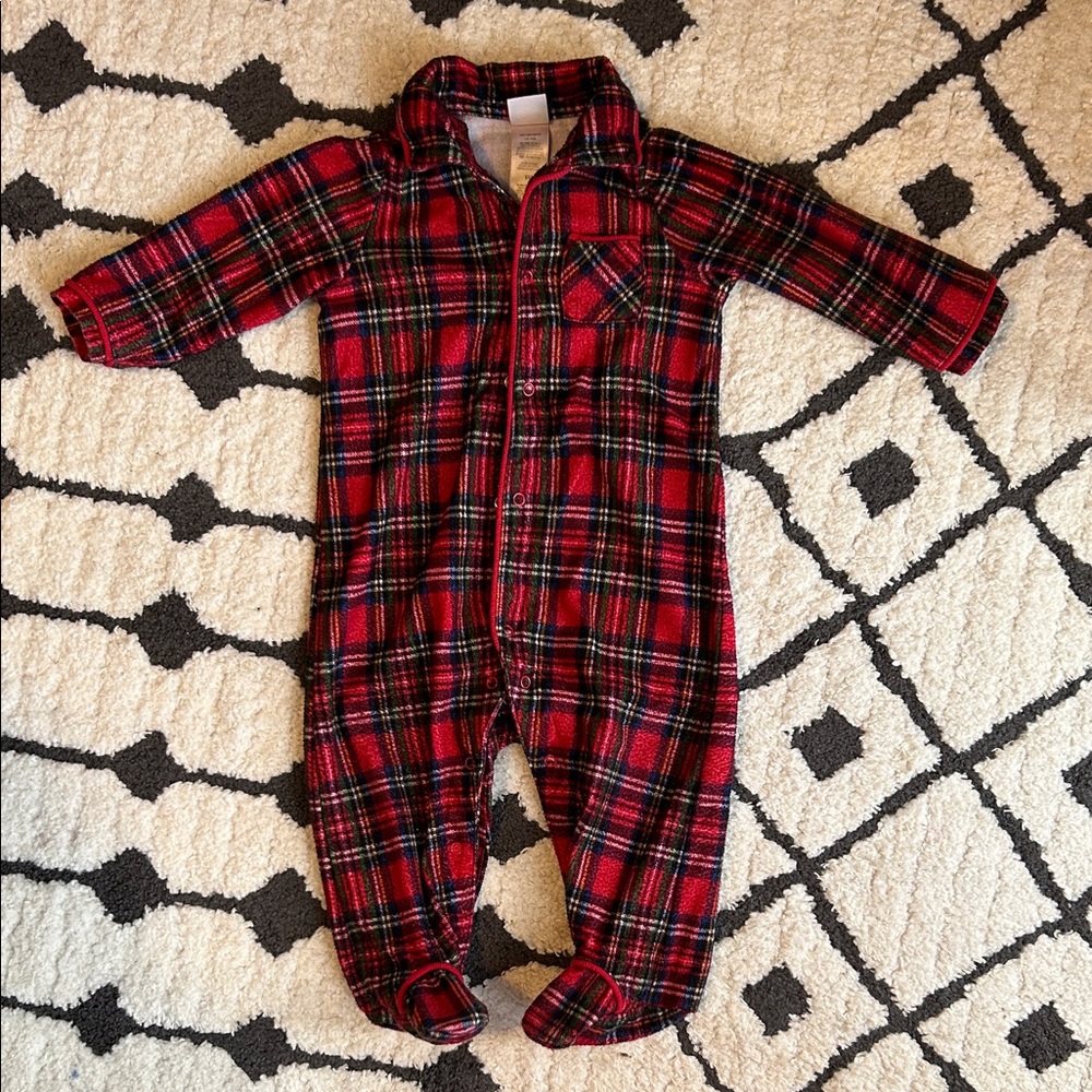 Little Me Plaid Red and Green Footie